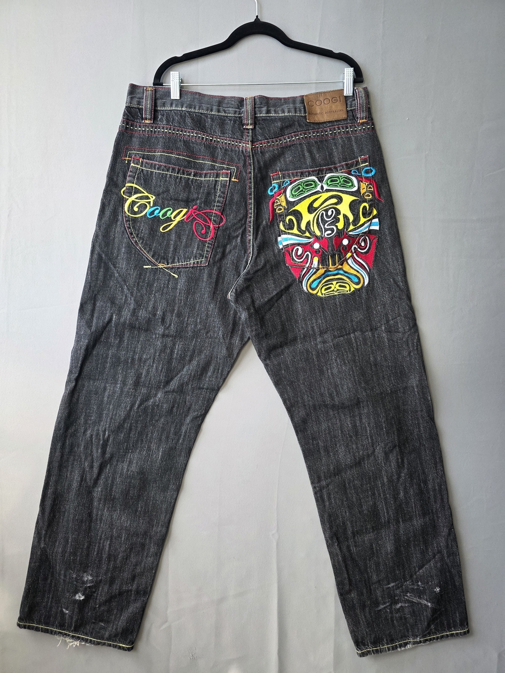 Coogi Men’s W38 L34 Black Denim Jeans Embroidered Hip Hop Y2K Baggy Streetwear